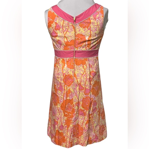 Lily Pulitzer Pink Orange Yellow Floral Shift Dress, Retro, Sleeveless Dress - Picture 6 of 7